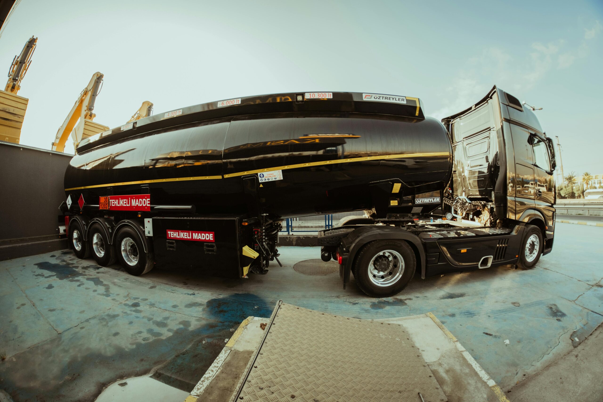 Fuel tanker at an industrial loading facility